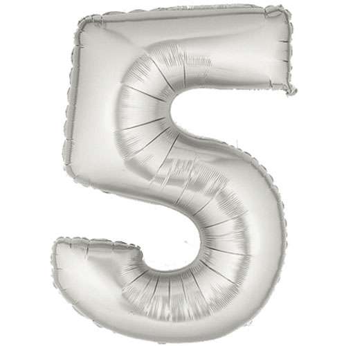 Silver Foil Number Balloon - 5 - Click Image to Close